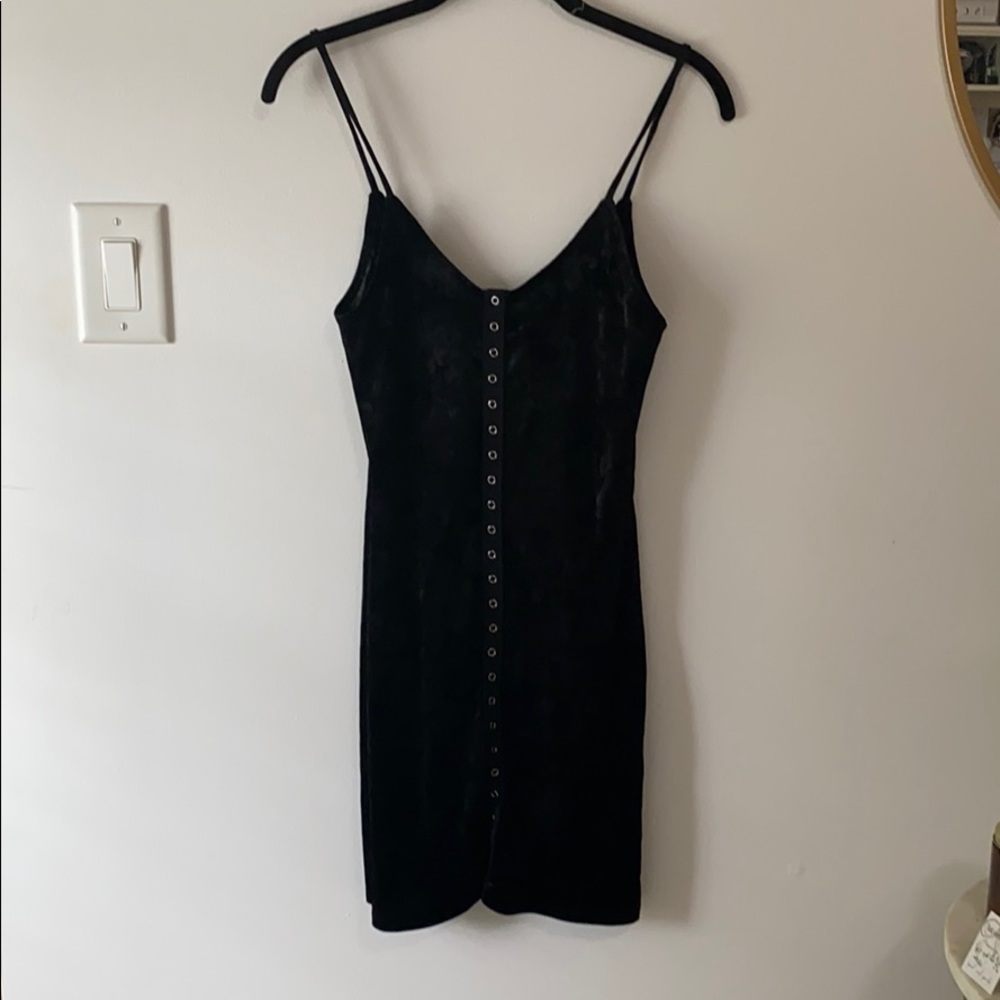 Black crushed velvet button down dress